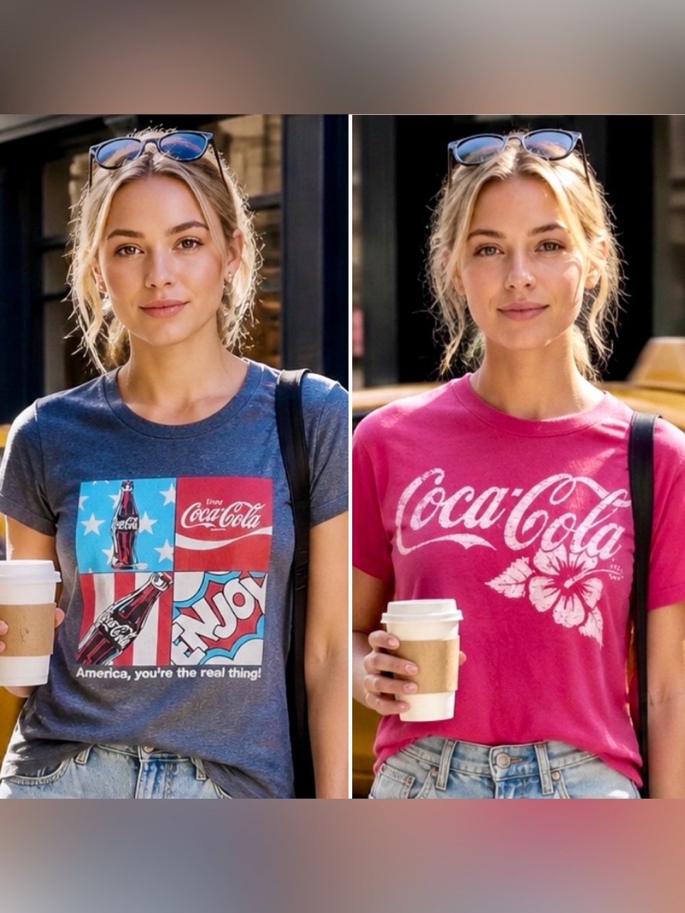 Lot Of 2-Coca Cola Women's  “Americana” Vintage Crewneck Tees Blue & Red XL